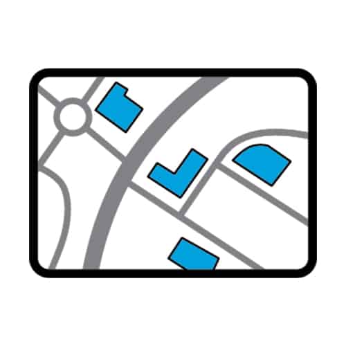 A map of a location with blue lines.