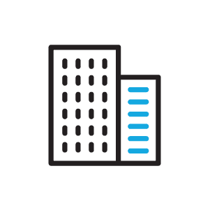 A building icon in black and white on a white background.